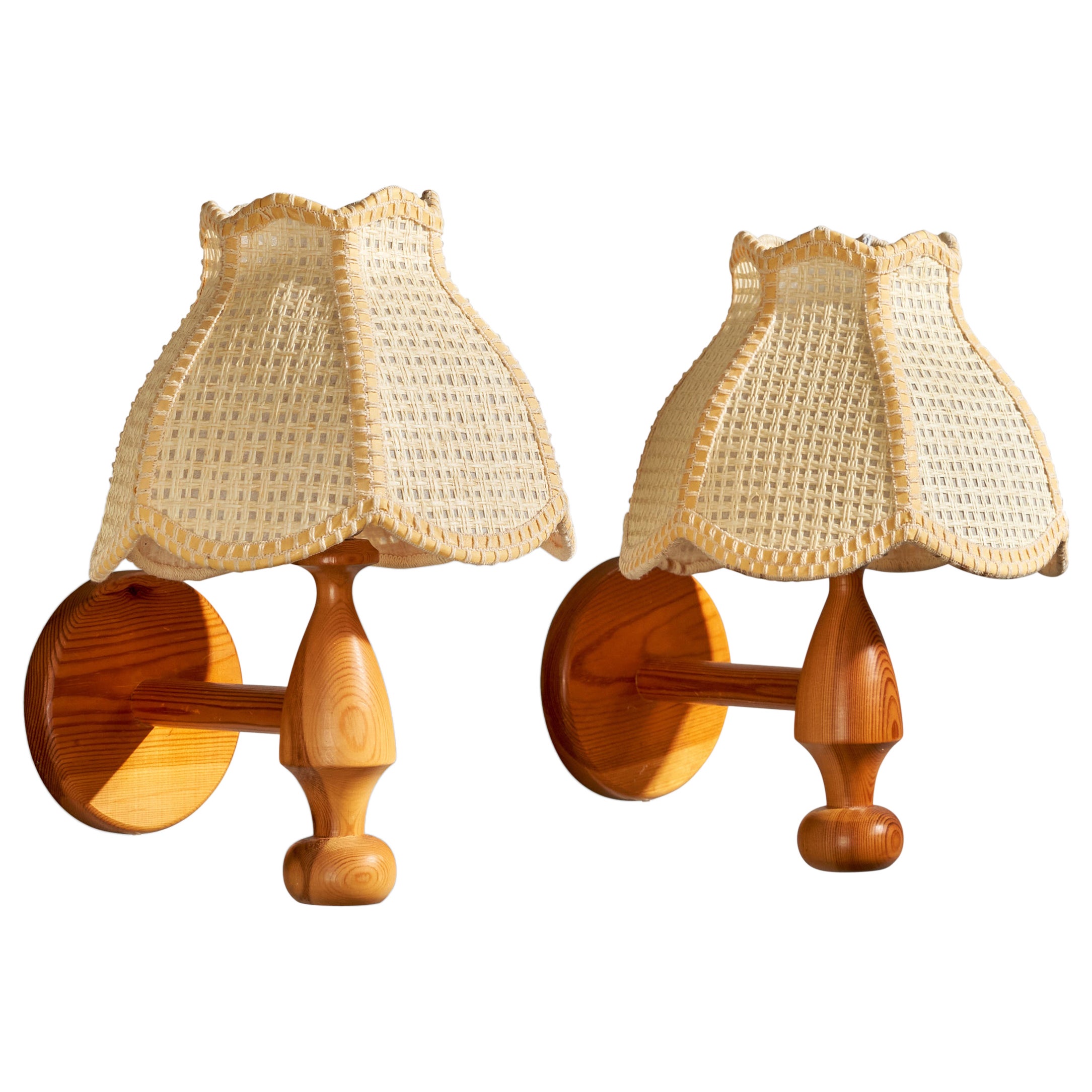 Lamp Gustaf, Apliques, Pino, Tela, Suecia, Década de 1980