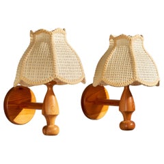 Lamp Gustaf, Wall Lights, Pine, Fabric, Sweden, 1980s