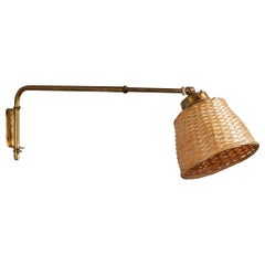 Gnosjö Konstsmide, Wall Light, Brass, Rattan, Sweden, 1940s