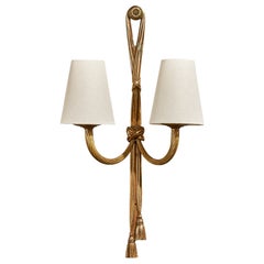 French Designer, Wall Light, Brass, Fabric, France, 1940s