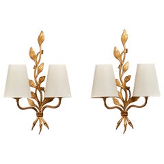 French Designer, Wall Lights, Metal, Fabric, France, 1940s