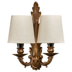 French Designer, Wall Light, Brass, Fabric, France, 1940s