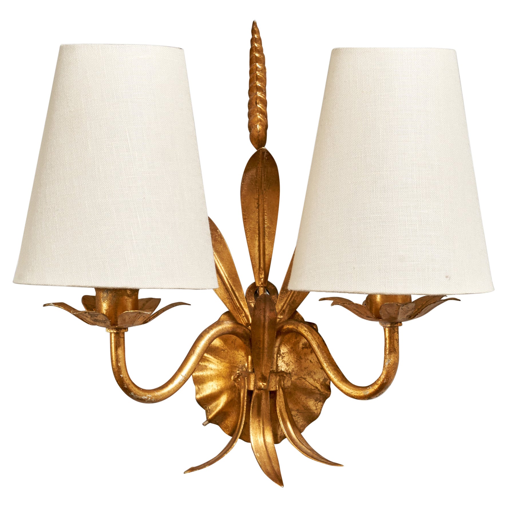 French Designer, Wall Light, Metal, Fabric, France, 1940s