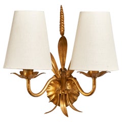 French Designer, Wall Light, Metal, Fabric, France, 1940s