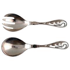 Georg Jensen Ornamental # 42 Salad Set. Sterling Silver, Years 1915-1930