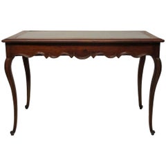Antique Walnut Writing Table Desk with Inset Leather, French 18th Century