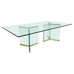 Tavolo da pranzo in ottone e vetro di Leon Rosen per Pace Collection