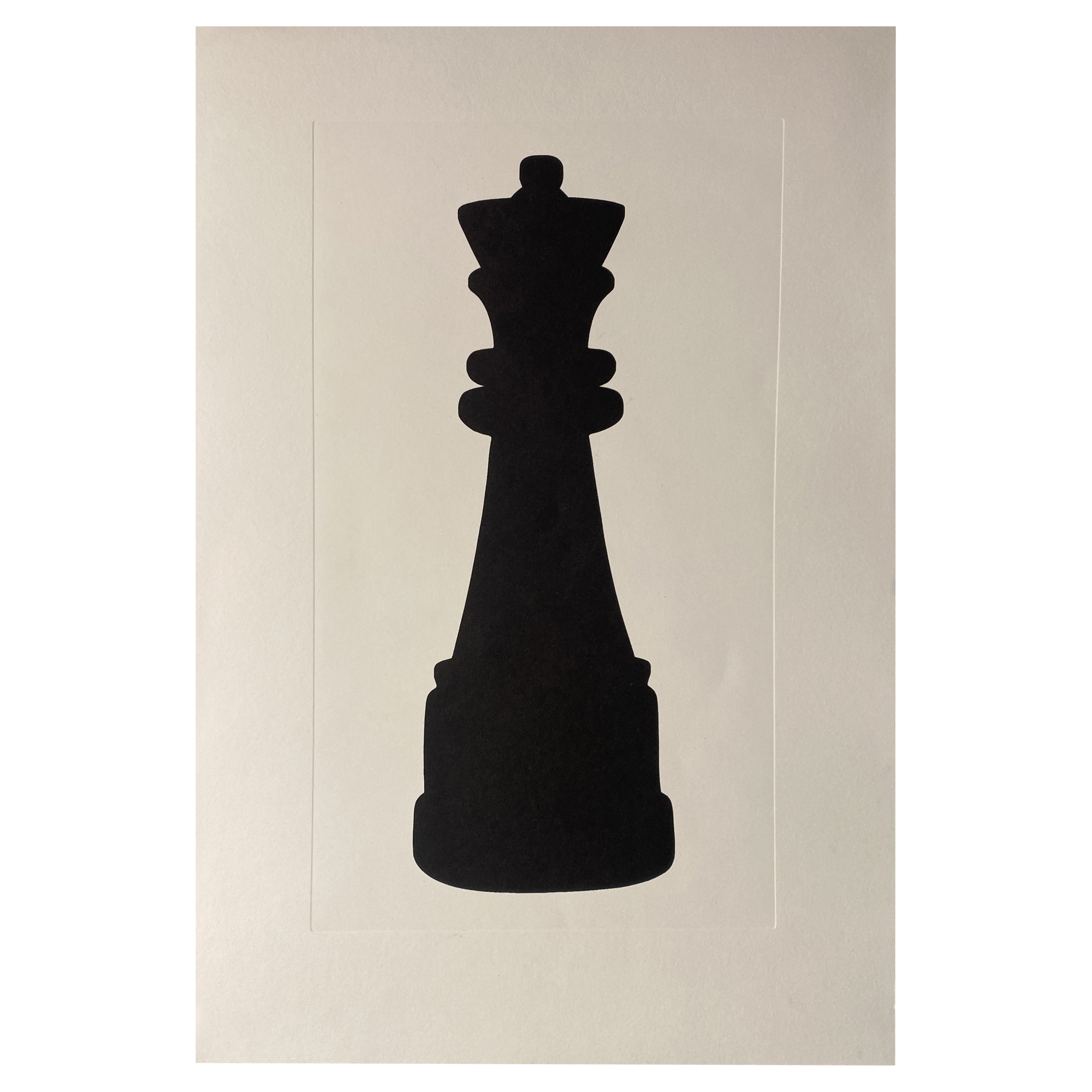 Italian Contemporary Hand Painted Chess Black Silhouette Print "Queen" 2 of 3
