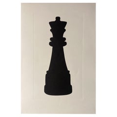 Italian Contemporary Hand Painted Chess Black Silhouette Print "Queen" 2 of 3