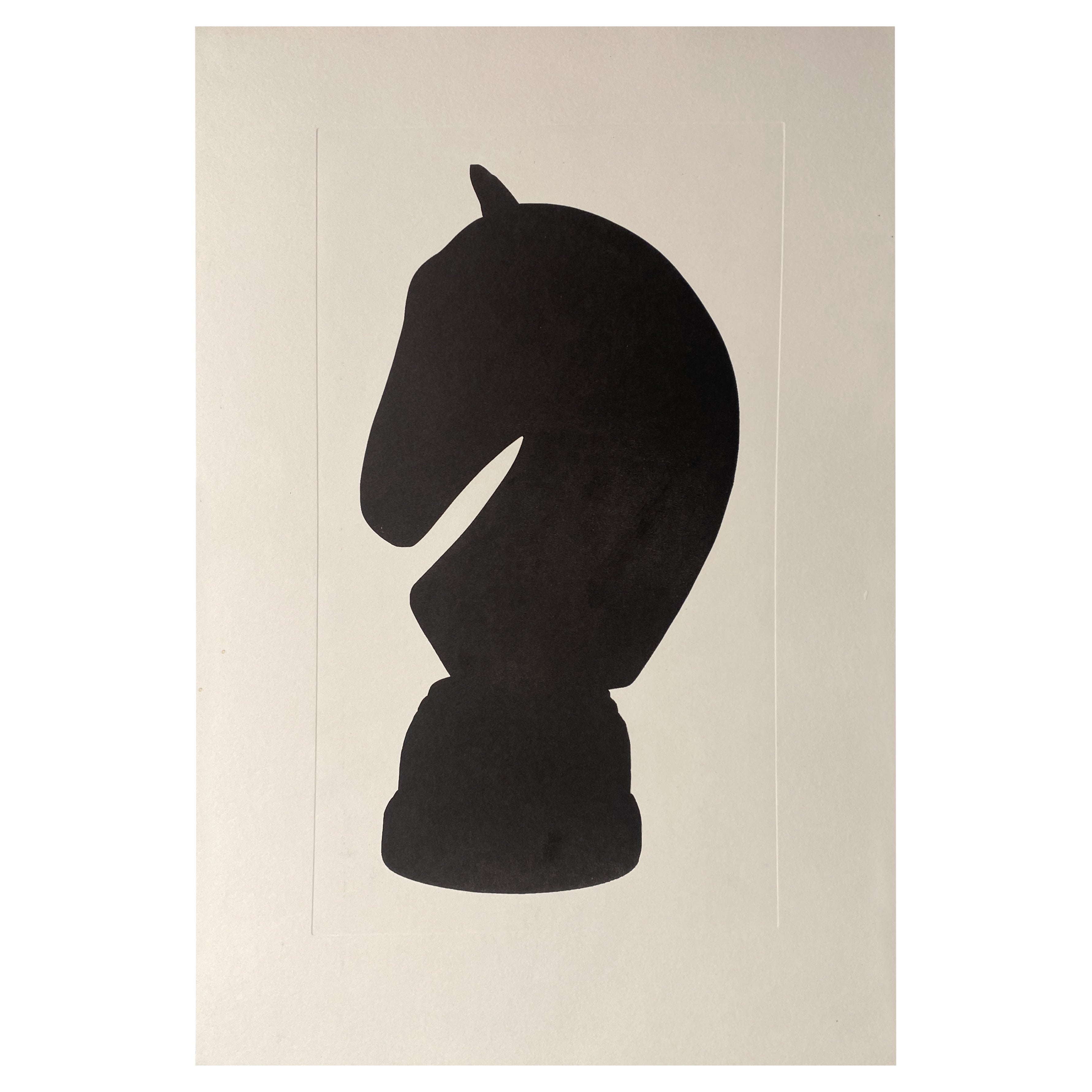 Italian Contemporary Hand Painted Chess Black Silhouette Print "Knight" 3 of 3 For Sale