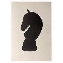 Italian Contemporary Hand Painted Chess Black Silhouette Print "Knight" 3 of 3