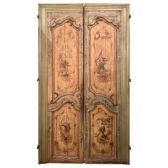 Pair Antique 18th Century Venetian Painted Wooden Doors.