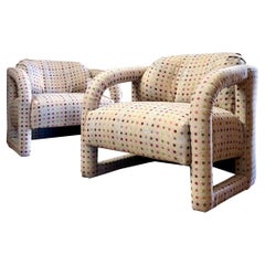 Chaise de style Milo Baughman en tissu de laine anglais, Parsons, British Polka Dot