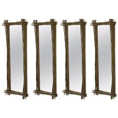 French Mid-Century Woven Twig Mirrors