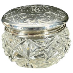 Cut Glass Art Nouveau Sterling Silver Lidded Powder Jar, circa 1910's