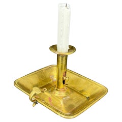 Antique Scandinavian Brass Push Up Chamber Candle Holder with Tray