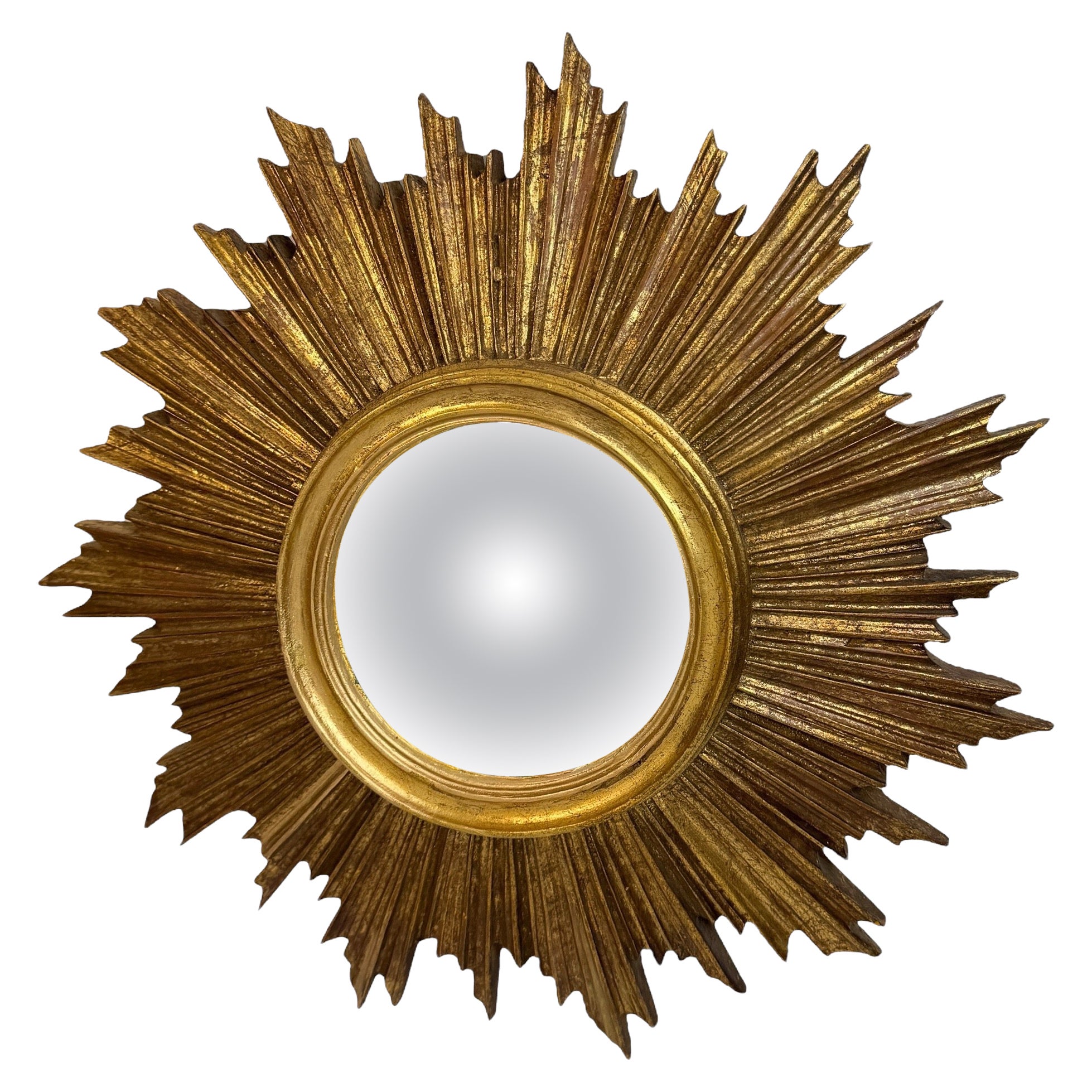 Schöne Starburst Sunburst vergoldet Harz konvexen Spiegel Belgien, circa 1970er Jahre