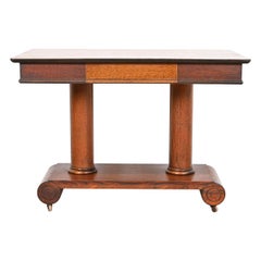 Antique American Empire Tiger Oak Writing Desk or Library Table, Circa 1900