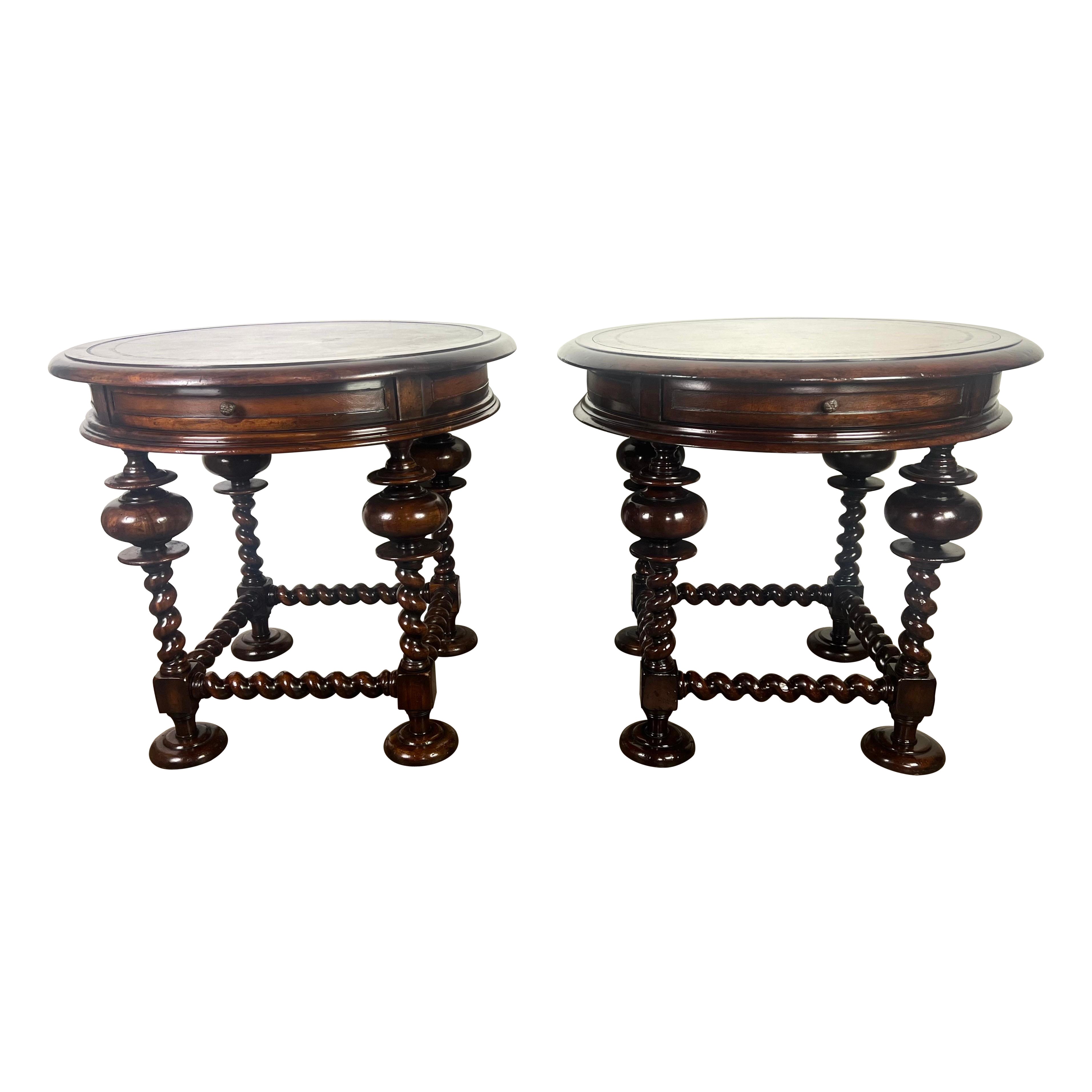 Pair of Leather Top Side Tables by John Richards For Sale