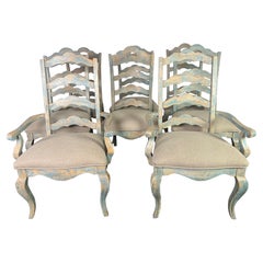 Set of Eight French Painted Ladder Back Dining Chairs