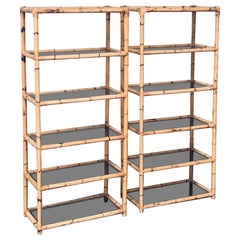 Boho Style Design Bamboo Shelving Vitrine Unit Set, Italy 1960's