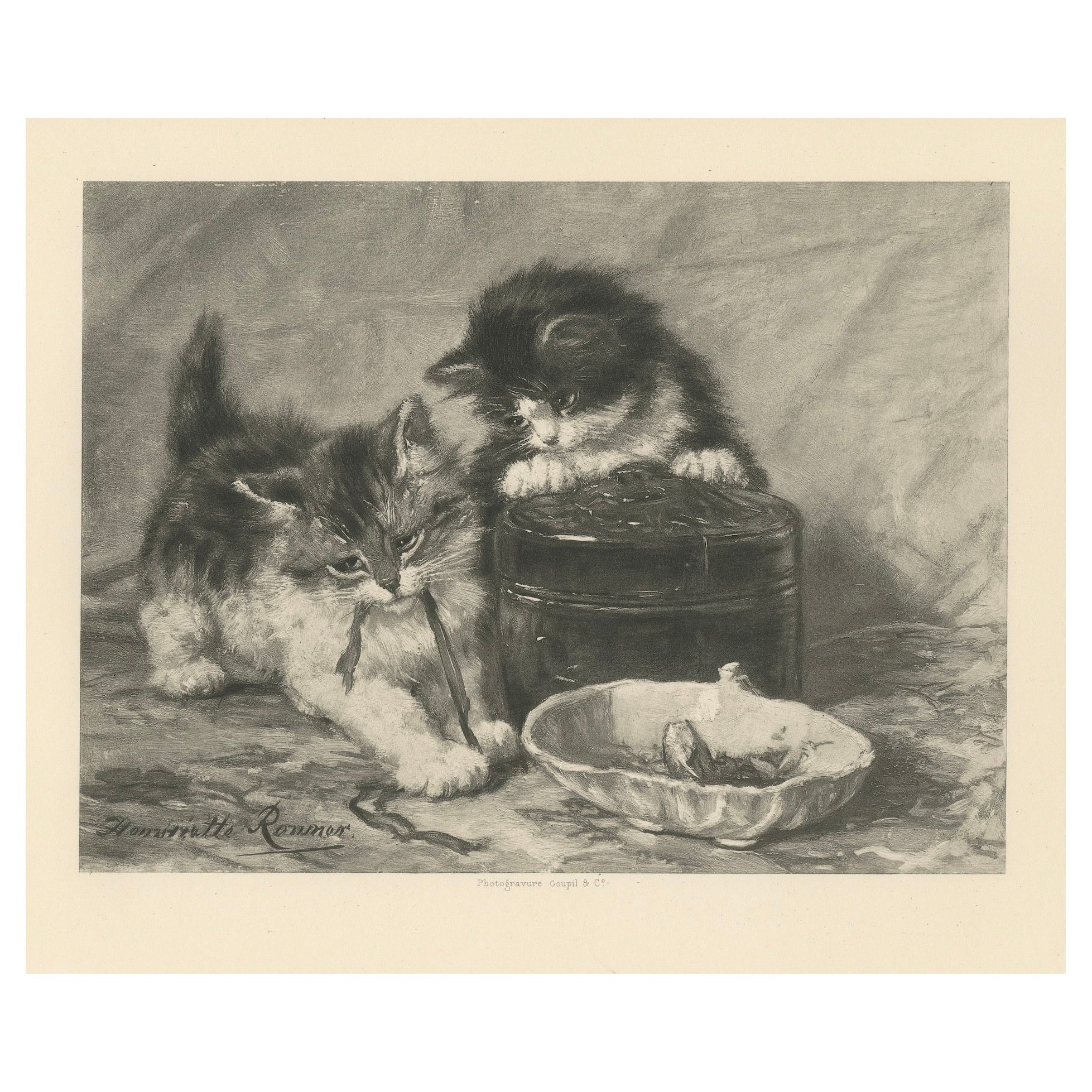 "Exploración lúdica" - Gatos y gatitos de Henriette Ronner (1894) en venta