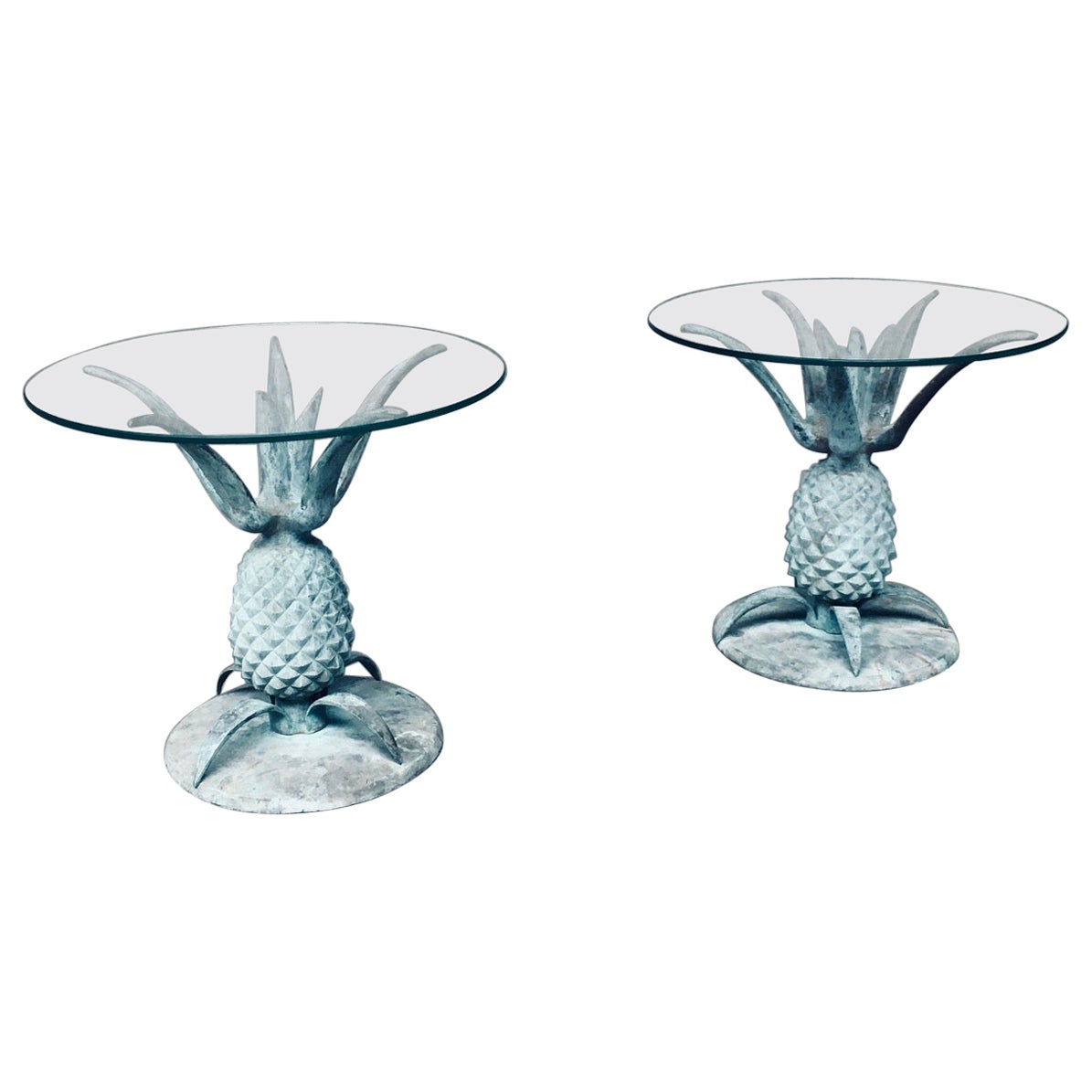 Hollywood Regency Style Design Messing patiniert Ananas Beistelltisch Set