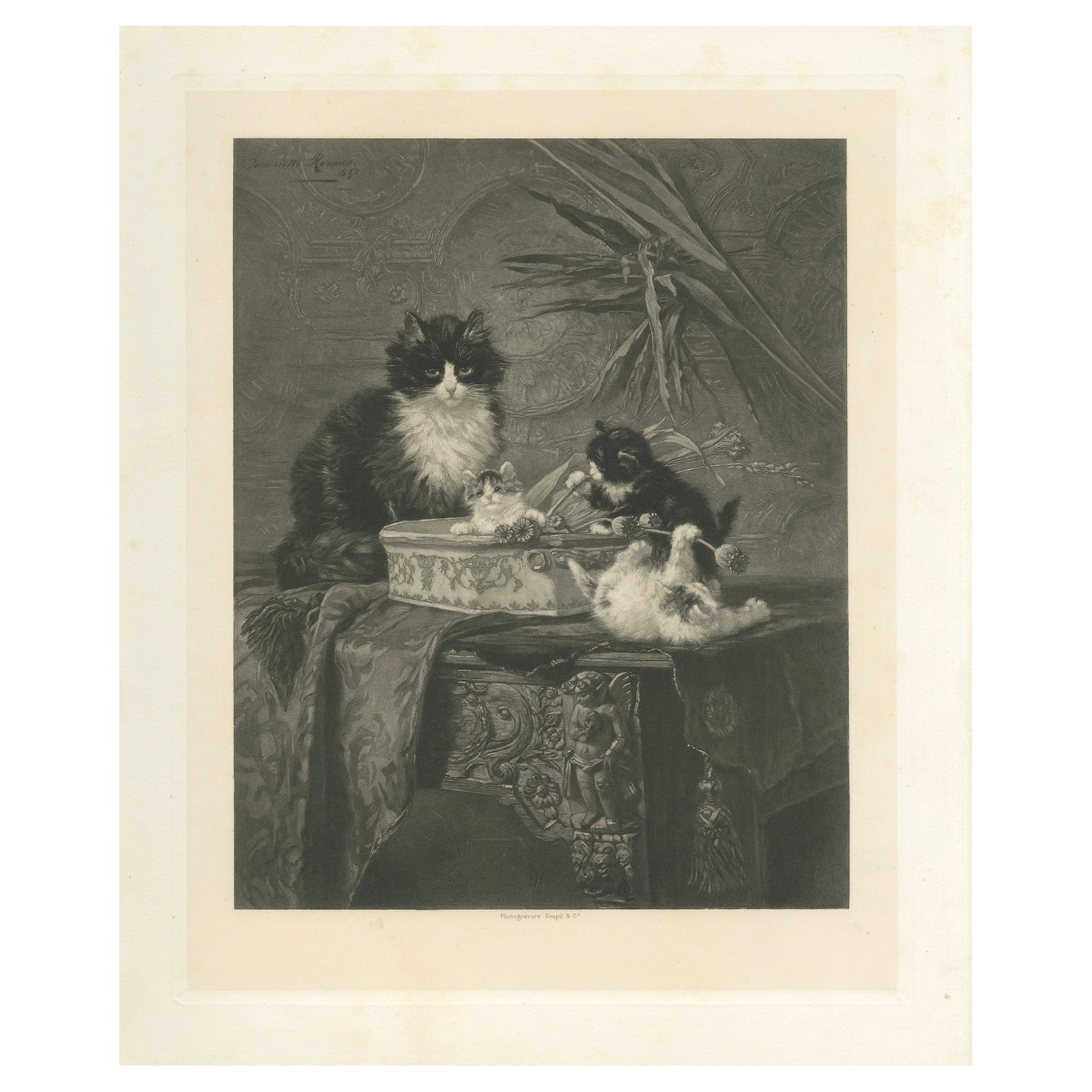 "Vigilancia maternal" - Gatos y gatitos por Henriette Ronner (1894)