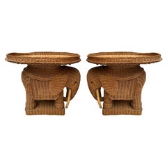 Pair of Lightning Rattan Elephant Side Tables, France, 1970s