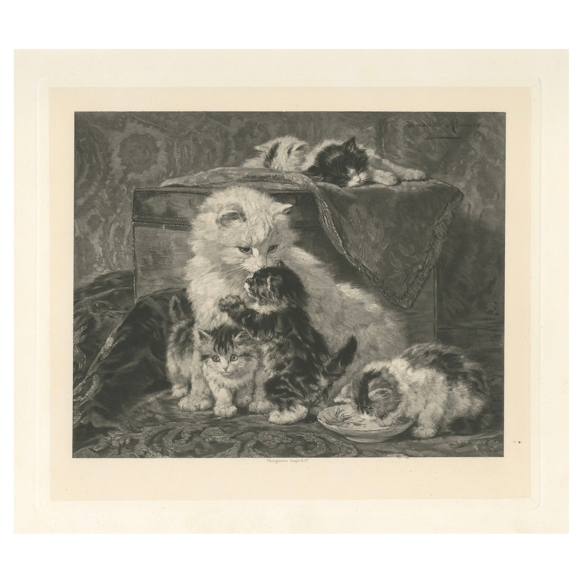 "Amor de madre" - Gatos y gatitos de Henriette Ronner (1894)