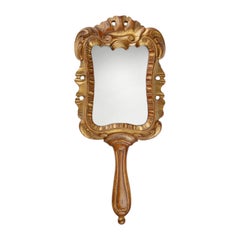 20th century handcrafted wooden hand held mirror, France