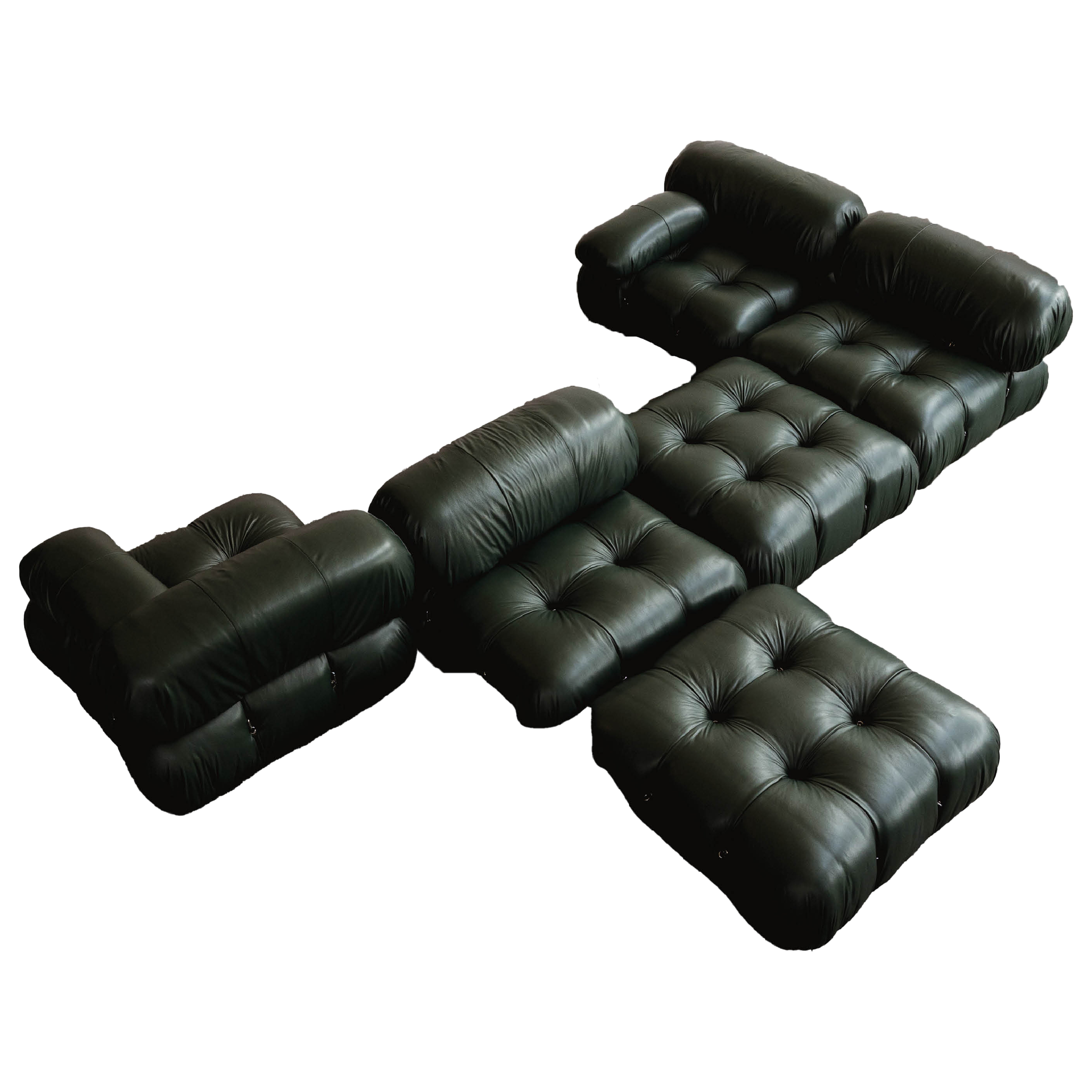 Mario Bellini “Camaleonda” Modular Sofa for B&B Italia, dark green leather,  1970, set of six.

“Camaleonda” is an icon, rediscovered. It was one of the truly modular sofa designs, evolving through contemporary living rooms like a wonderfully soft