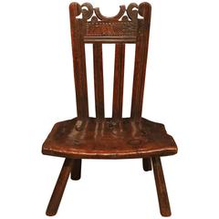 Antique Early 18th Century Welsh Folk Art Low Chair, circa 1721