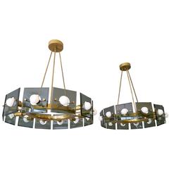 Pair of Italian Brass and Glass Chandeliers by Cristal Arte