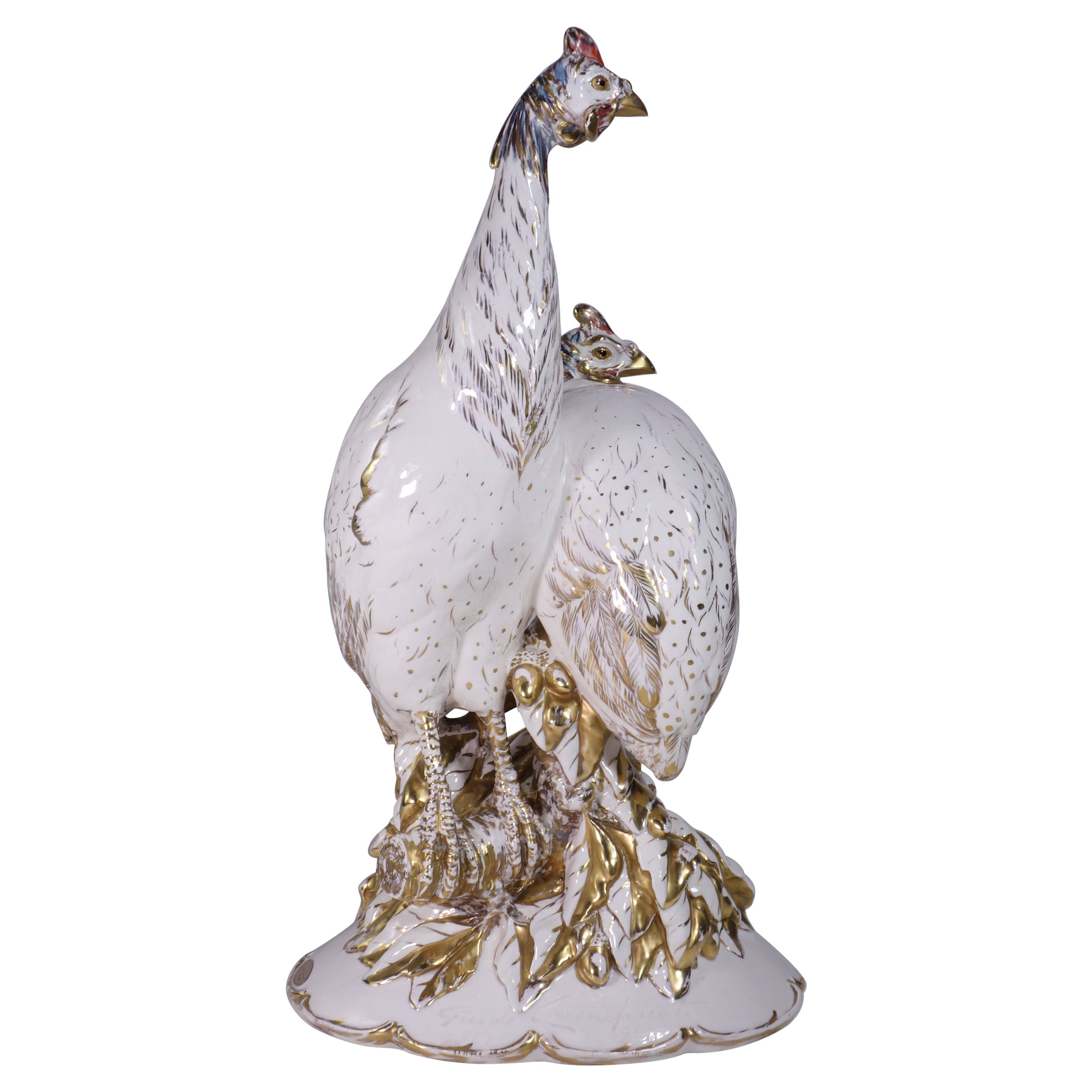 Faisanes Guido Cacciapuoti Figurilla de animal italiana Art Decó Cerámica de porcelana