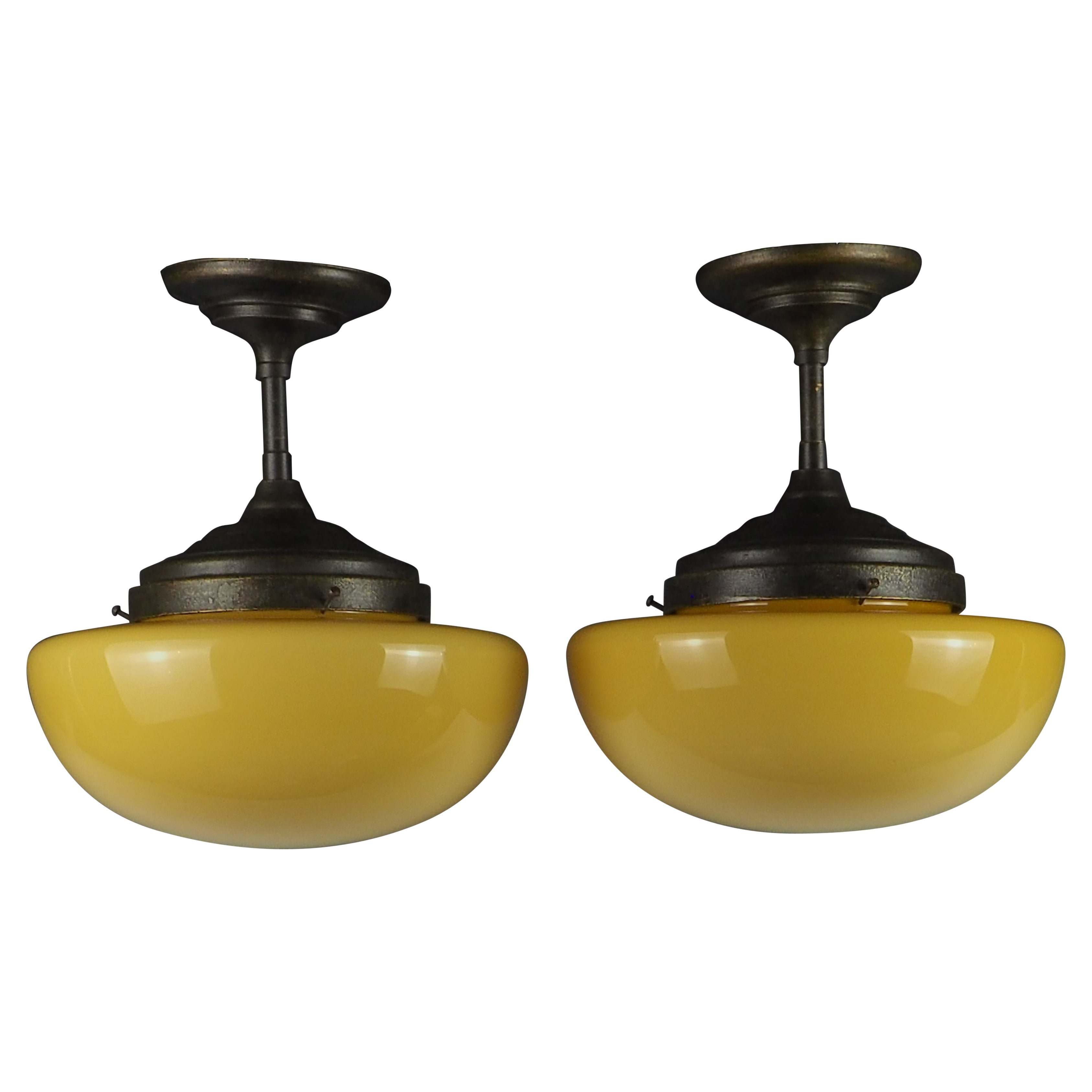 Pair of Gilde Handwerk Ceiling Opaline Pendants For Sale
