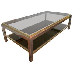 French Two-Tiered Brass and Chrome Coffee Table by Jean Charles