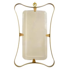 1940 Italian Mirror in Brass and Patina with Hook in Cast Bronze