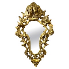 Espejo de Madera Dorada con Putti, Italia, Siglo XIX