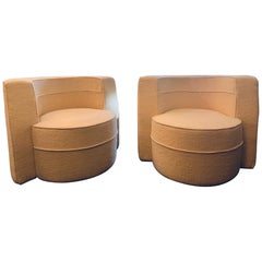 A pair of Italian 70s club chairs in lambswool fabric