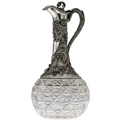 Victorian Solid Silver and Cut Glass Stunning Claret Jug, circa 1871