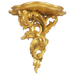 Antique Italian Old Venetian Wall Shelf, Giltwood Carved Acanthus Leaves 8″