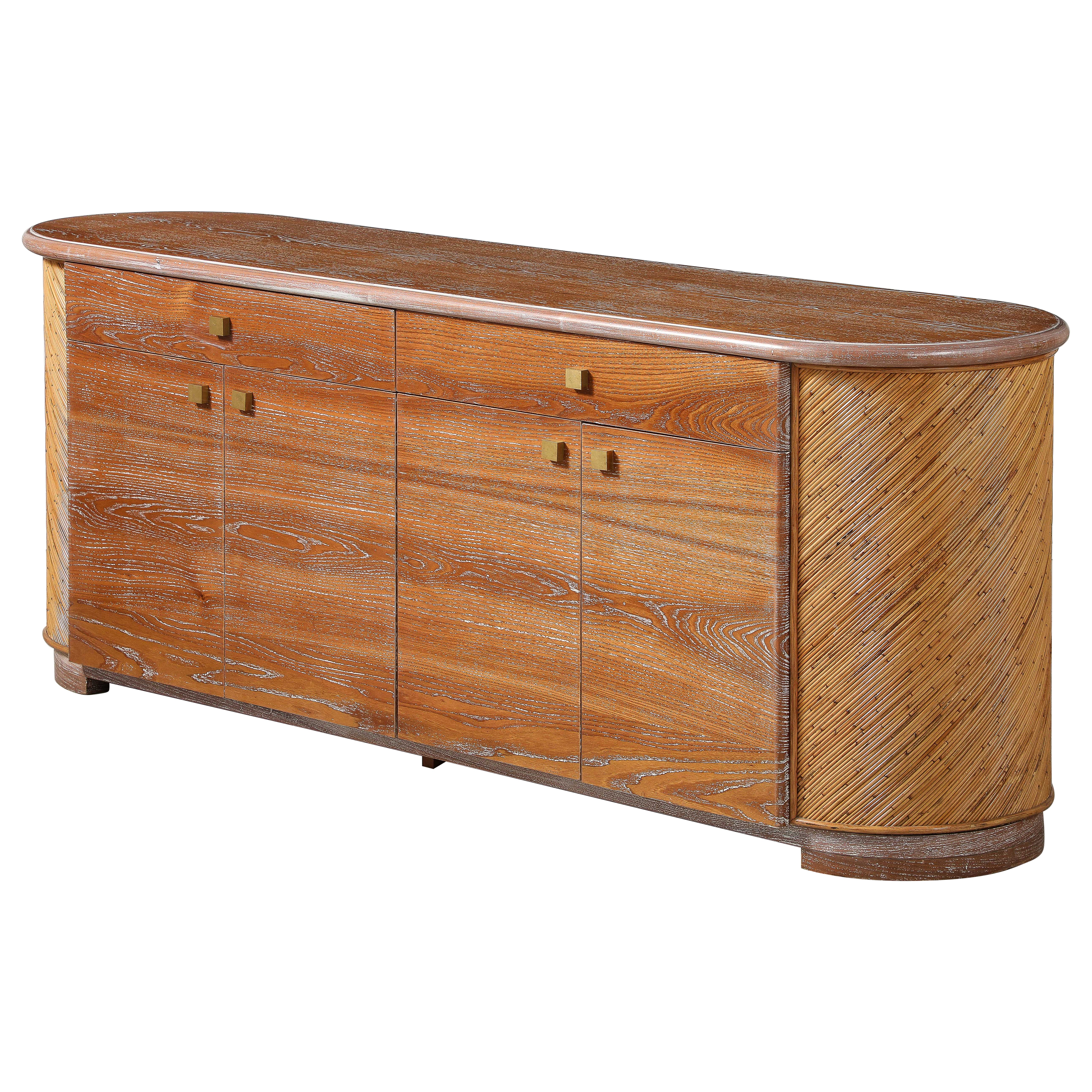 Armoire ou buffet italien en chêne cérusé et bambou, vers 1970 en vente
