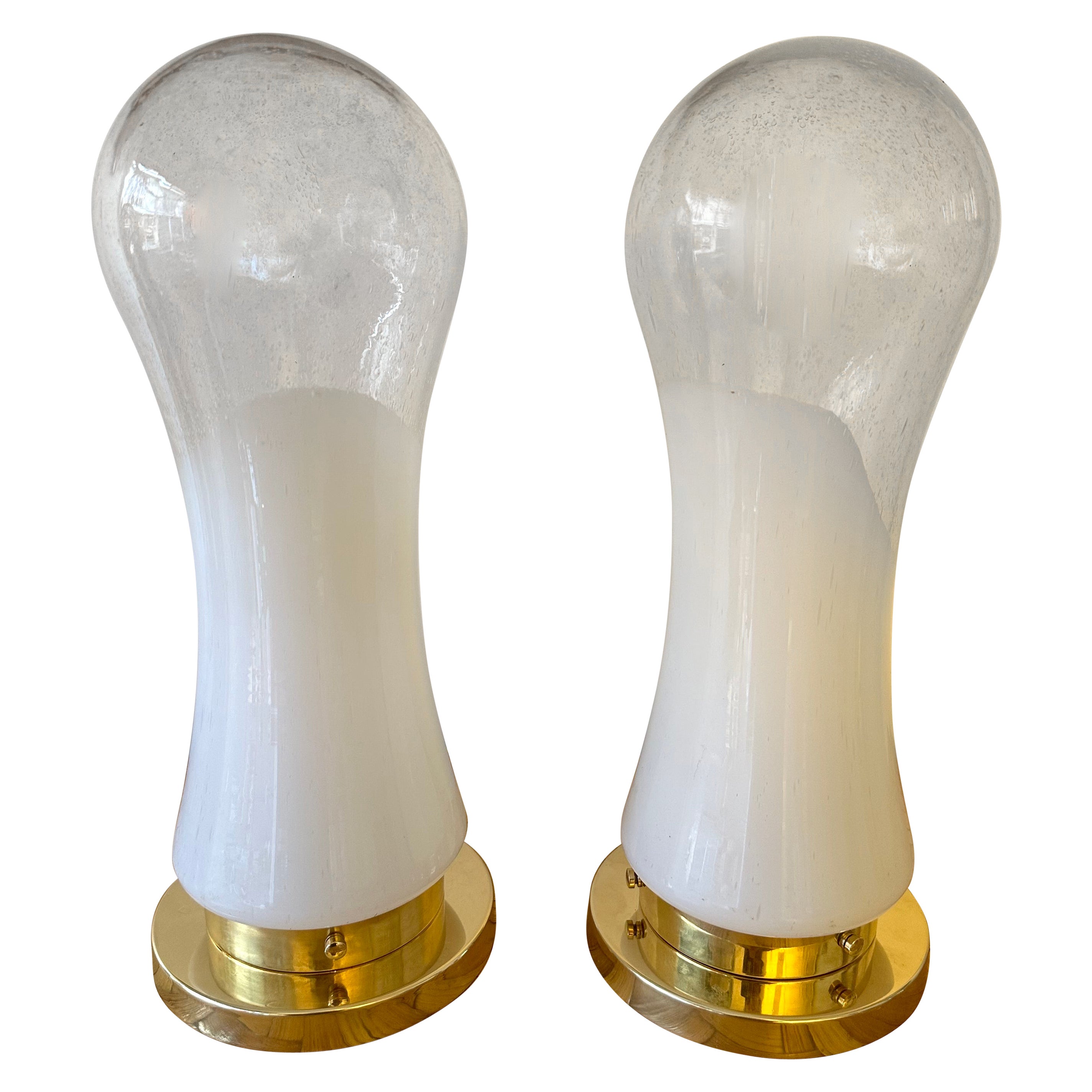 Paar Lampen aus Muranoglas und Messing von Mazzega, Italien, 1970er Jahre