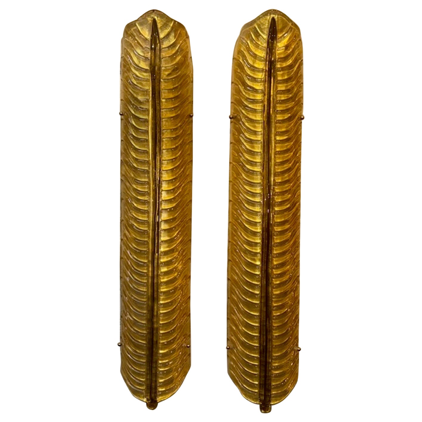 Pair of Modern Large Scale Leaf Form Murano Glass Sconces
