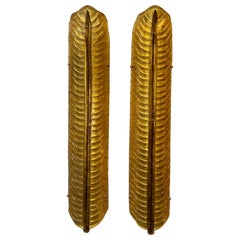 Pair of Modern Large Scale Leaf Form Murano Glass Sconces