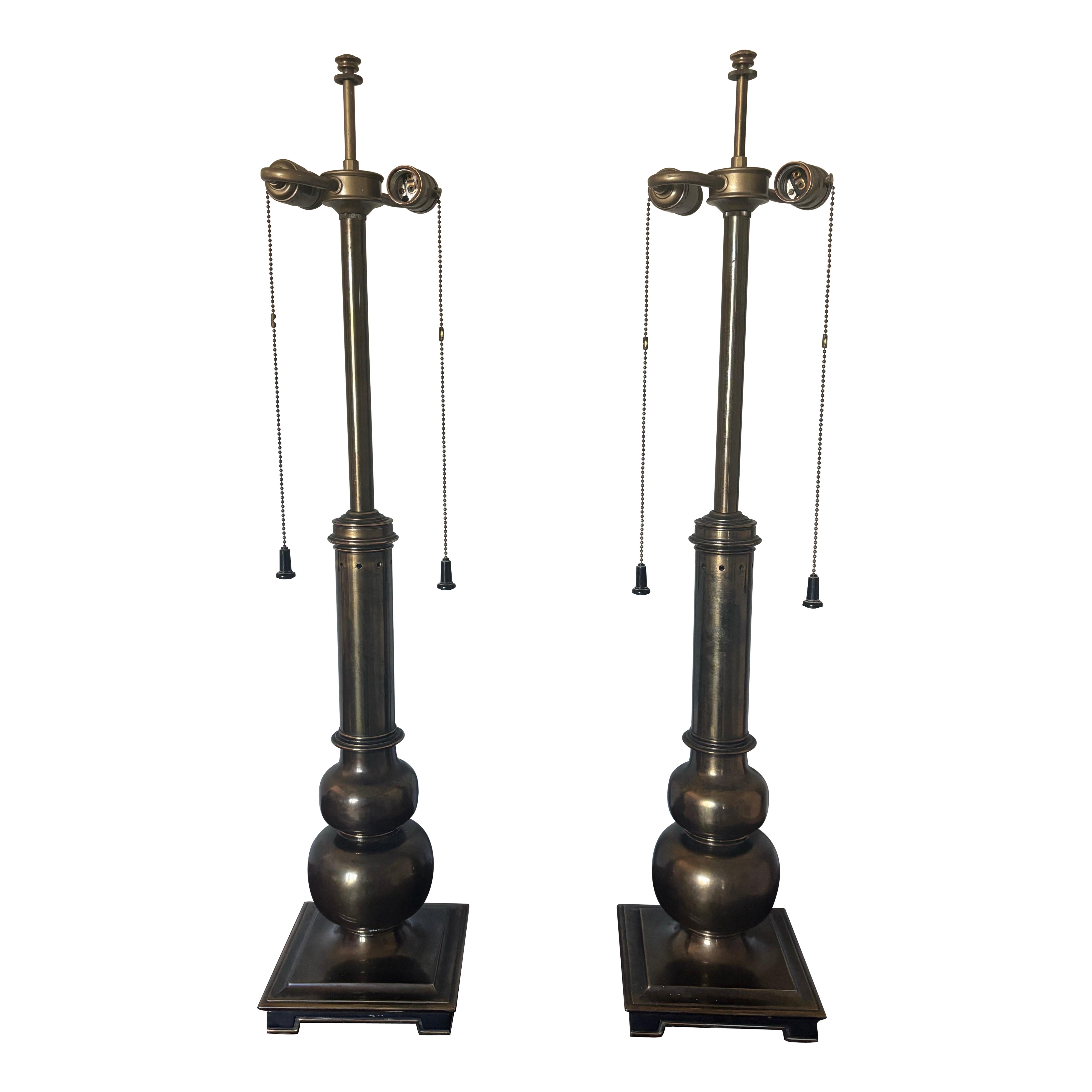 Lampade da tavolo in ottone invecchiato di Stiffel, metà del secolo scorso