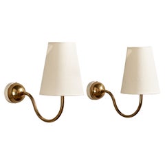 Josef Frank, Wall Lights, Brass, Fabric, Sweden, 1950s