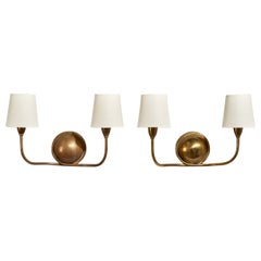 Italian Designer, Wall Lights, Brass, Fabric, Italy, 1940s