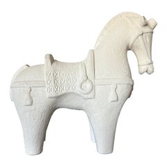 Large Bitossi Ceramic Horse, Off-White Textured Glaze